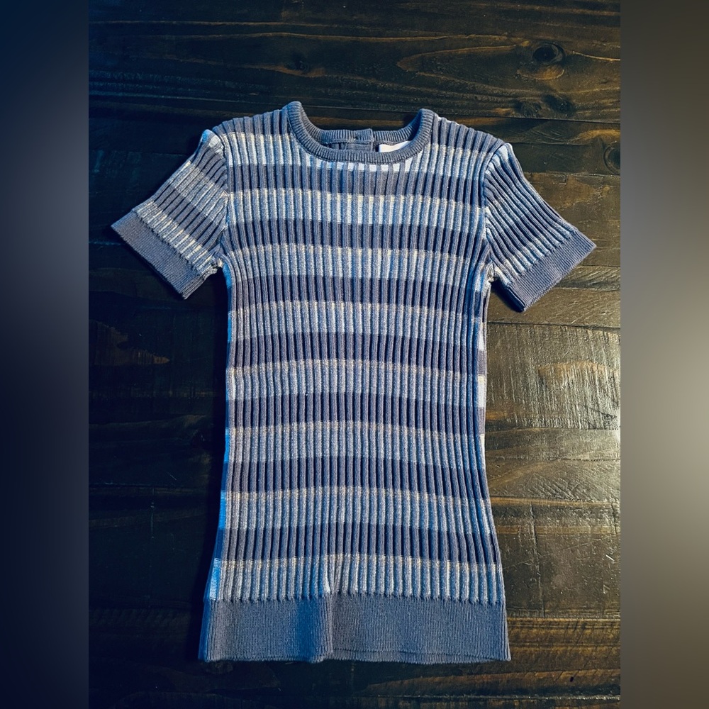 SWEET THREADS LIGHT BLUE STRIPE CABLE  KNIT SWEATER Size 8